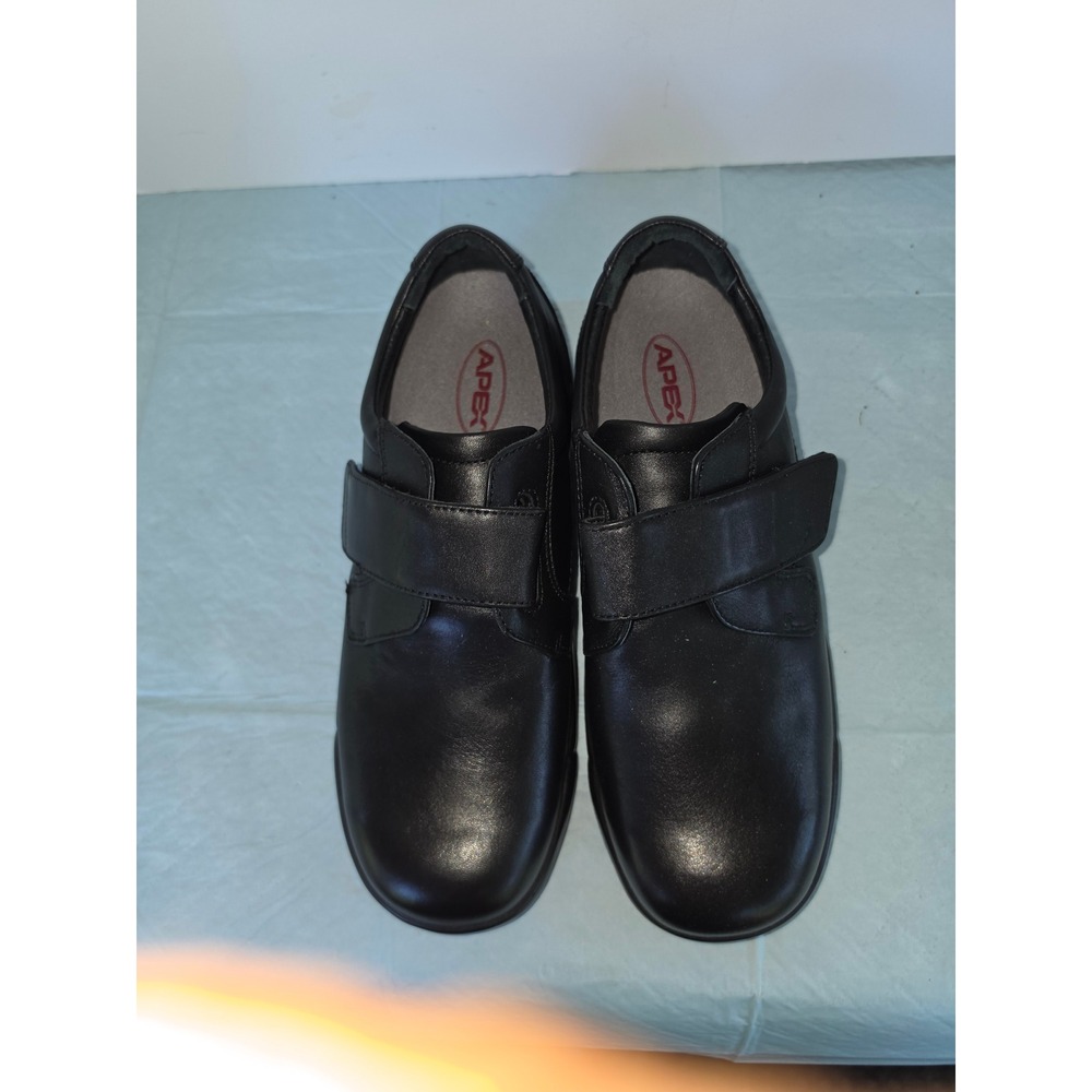 Apex Mens Black Leather Hook and Loop Orthopedic Walking Shoes Size 10 D